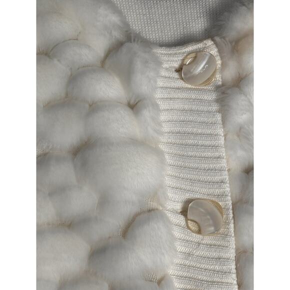 Y2K Lisa International Faux Fur Bubble Cardigan Sweater Ivory Sz S Apres Ski EC - Picture 10 of 16